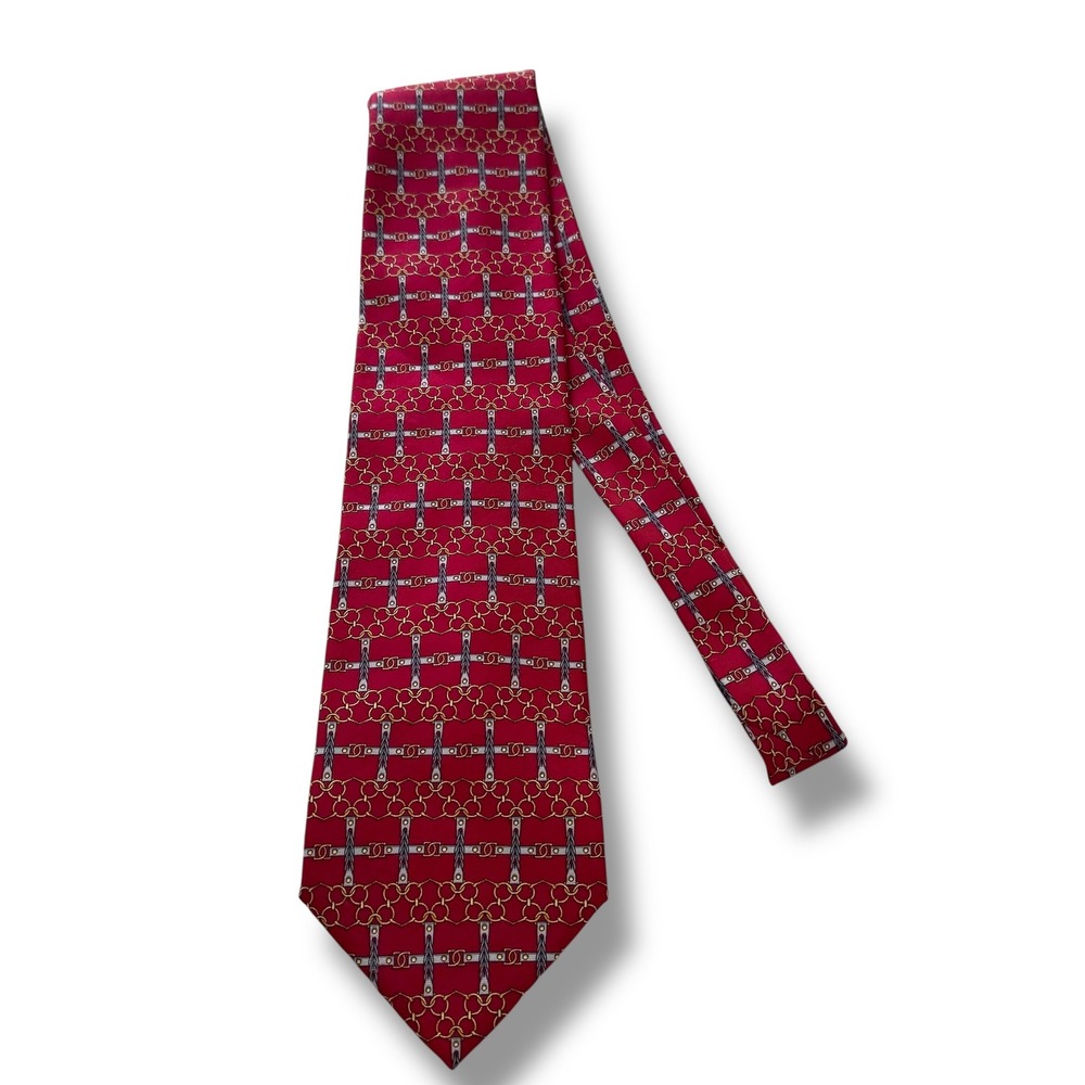 Paolo‎ Gucci Men's Red Silk Necktie Chain Equestrian Print